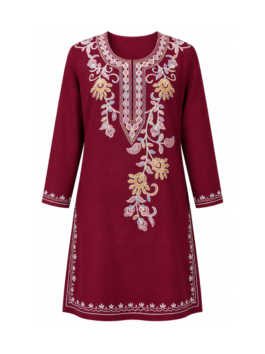 Noor : Aari embroidery summer kurti | Dark Red